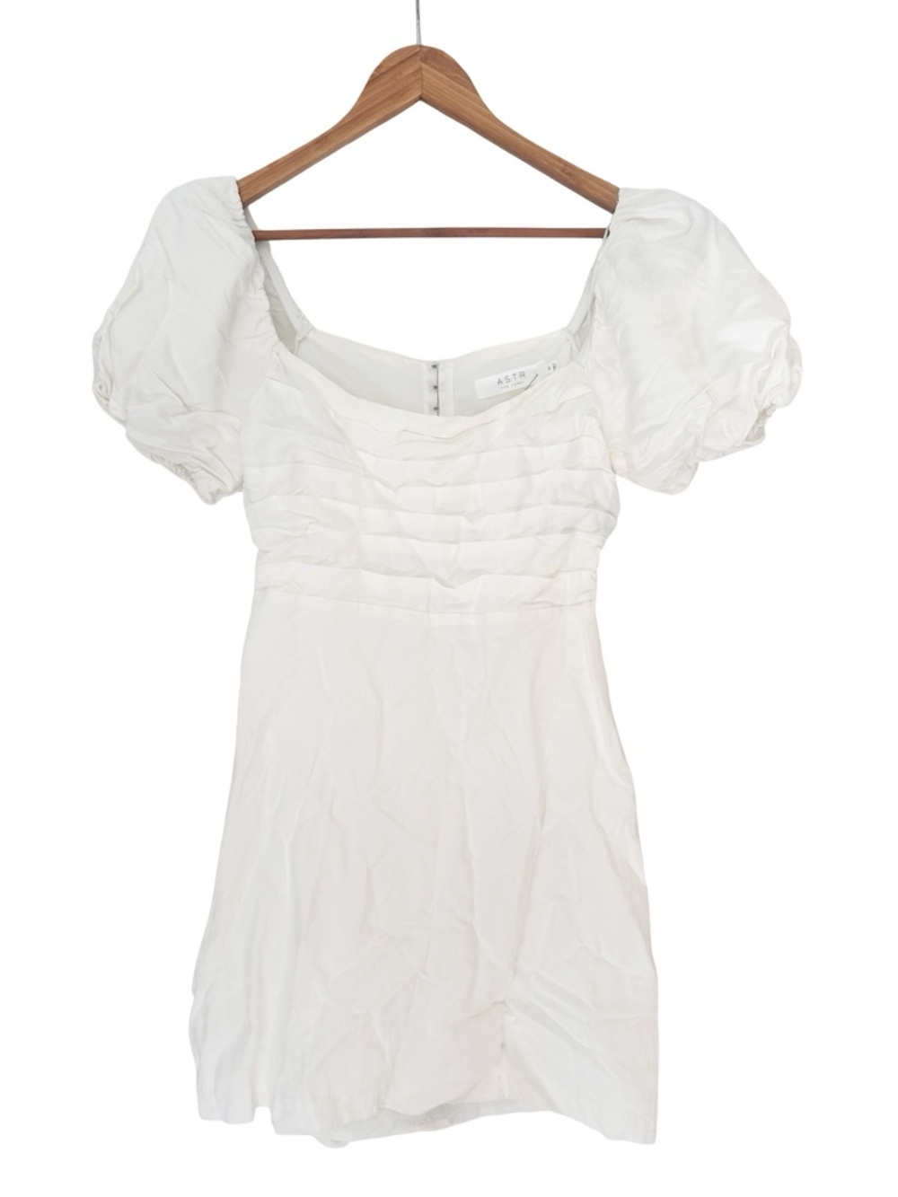 ASTR The LABEL Linen Pleat Front Puff Sleeve Mini Dress White M NWT - Picture 3 of 10